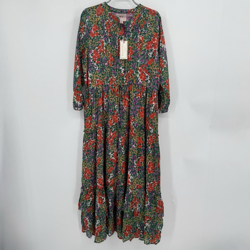 Banjanan Bazaar Dress Garden Poppy Cotton Voile Maxi Floral M BSP20DC613